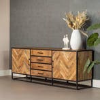 Dressoir Mangohout Gwenn 210 cm, Verzenden, Nieuw, Overige houtsoorten, Industriële meubels
