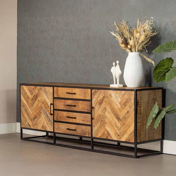 Dressoir Mangohout Gwenn 210 cm, Huis en Inrichting, Kasten | Dressoirs, Nieuw, Overige houtsoorten, Verzenden