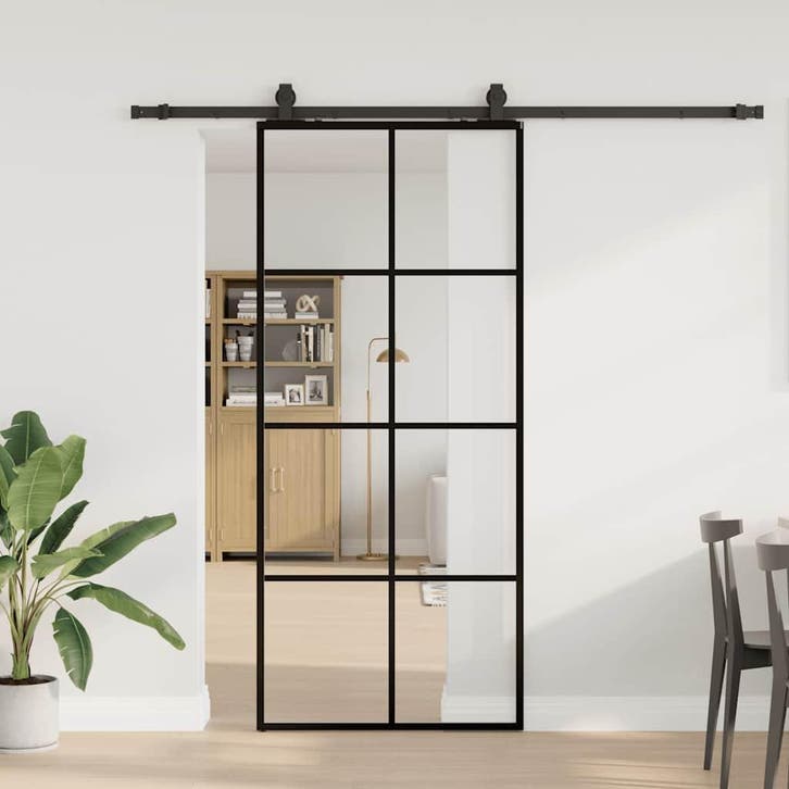 vidaXL Schuifdeur met beslagset 90x205 cm ESG glas zwart, Doe-het-zelf en Bouw, Deuren en Vliegenramen, Nieuw, Verzenden