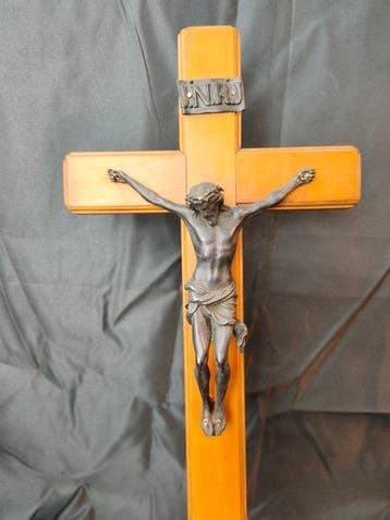 Crucifix - Brons, Hout - 1900-1950 - 45 cm, Antiek en Kunst