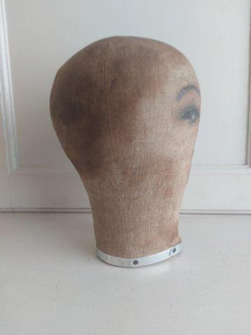 Mannequin - Antique millinary hat block, pruikenmakershoofd,