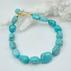 Turquoise - Argent, Plaqué or - Bracelet - Turquoise