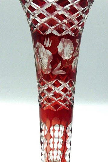 Moser & Söhne Art deco Ruby Red Crystal Glass Vase - Vaas -
