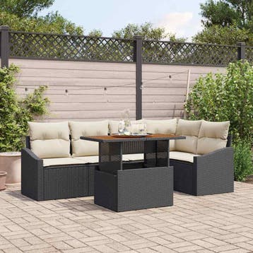 vidaXL Tuinbank Set 6 st Zwart Poly rattan, Tuin en Terras, Verzenden, Nieuw