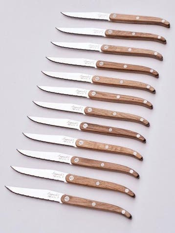 Laguiole - 12x Steak Knives - Oak wood - style de -
