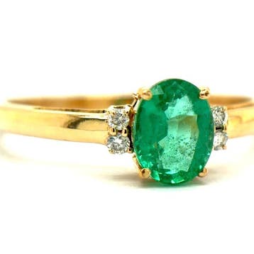 Ring - 14 karaat Geel goud - 0.83ct. tw. Smaragd - Diamant, Nieuw