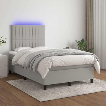 vidaXL Boxspring met matras en LED stof lichtgrijs 120x200, Verzenden