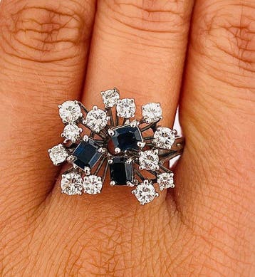 Ring - 18 karaat Witgoud Diamant (Natuurlijk) - Saffier
