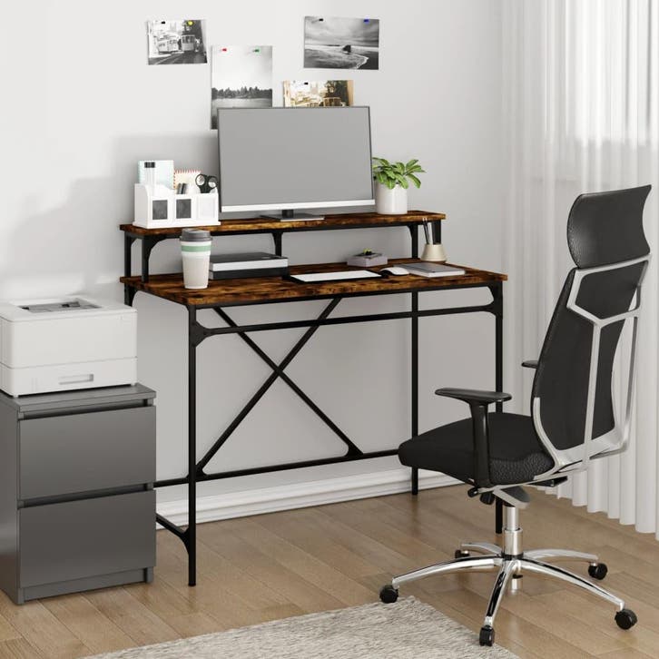 vidaXL Bureau 100x50x90 cm bewerkt hout en ijzer gerookt, Maison & Meubles, Bureaux, Envoi