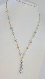 Halsketting - 18 karaat Geel goud - 4x8 mm Akoya parels, Handtassen en Accessoires, Kettingen, Nieuw