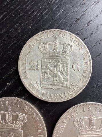 Pays-Bas. Willem III. 2 1/2 Gulden 1870/1874, Lot van 5, Postzegels en Munten, Munten | Nederland