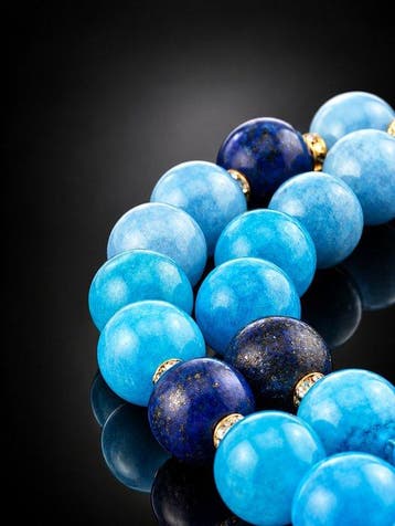 Collier en calcédoine, lapis-lazuli et amazonite - Perles