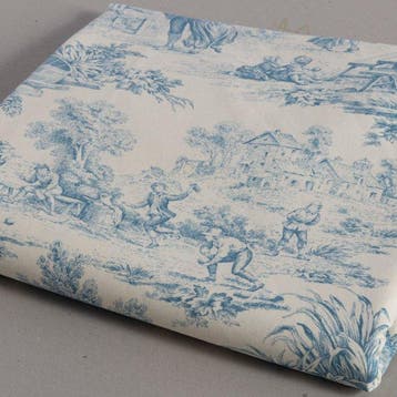 AA015 - Prachtige Toile de Jouy azuurblauw - Meubelstof -
