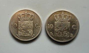 Nederland. Willem I. 10 cent 1825U en 1826B (totaal twee