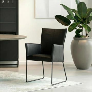 Leren eetkamerstoel Mate met armleuning - Hermes Nero, Huis en Inrichting, Stoelen, Zwart, Nieuw, Ophalen of Verzenden, Industrieel, Modern
