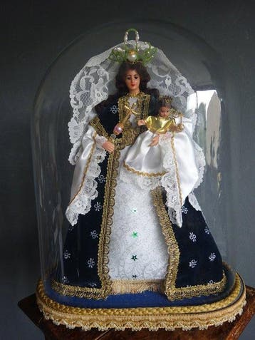 Beeld, Maria en Kind Jezus in Stolp - 44 cm - Glas, diverse