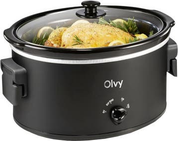 Slowcooker met Timer - 6L - Glazen deksel - Zwart - Olvy, Verzenden