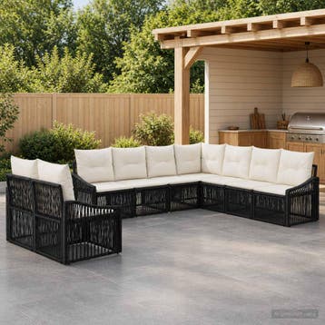 vidaXL Tuinbank Set 9 st Zwart poly rattan, Verzenden