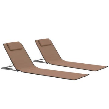 vidaXL Strandmatten inklapbaar 2 st staal en stof bruin, Tuin en Terras, Verzenden, Nieuw