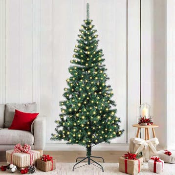 vidaXL Kunststof Voorverlichte Kerstboom Groen 210 cm PVC en, Verzenden, Nieuw