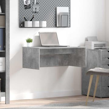 vidaXL Aan de muur bevestigd bureau Beton Grijs Bewerkt hout, Verzenden