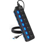 Strex USB 3.0 Hub - USB Splitter - 7 Poorten - 5Gbps - LED, Computers en Software, Verzenden, Nieuw