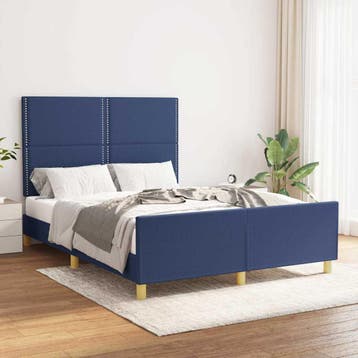 vidaXL Bedframe zonder matras stof blauw 140x200 cm, Verzenden