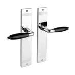 Geveerde deurklink Retro glanzend nikkel op blind schild..., Ophalen of Verzenden, Klink of Kruk