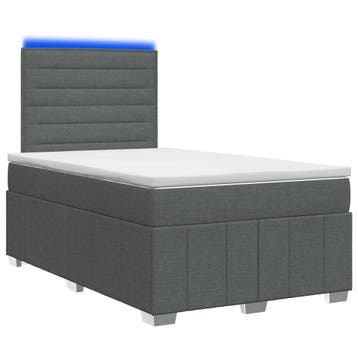 vidaXL LED Boxspringbed met Matras Donkergrijs 120 x 190 cm, Verzenden