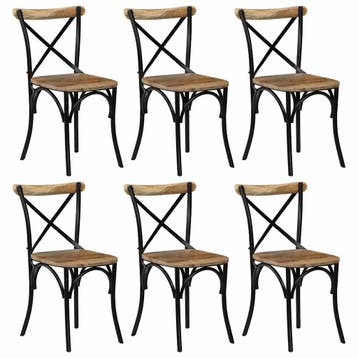vidaXL Kruisstoelen 6 st massief mangohout zwart, Verzenden, Nieuw