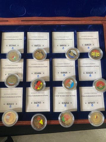 Europa. 2 Euro Various Years (12 coins colored by private