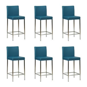 Set van 6 Leren barkruk Break laag - Hermes Turquoise, Ophalen of Verzenden