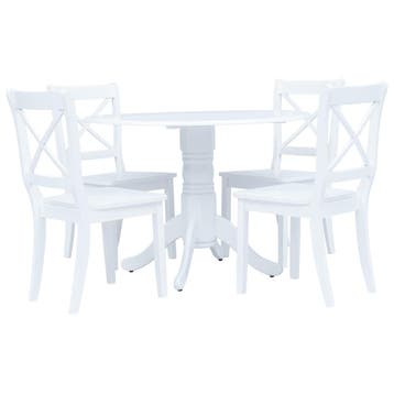 vidaXL 5-delige Eethoek massief rubberwood wit, Verzenden