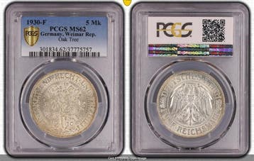 Duitsland 5 Reichsmark 1930 F Eichbaum J 331 Pcgs Ms 62 3..., Verzenden