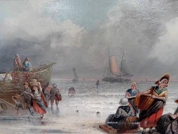 Jan Kuypers (1819-1892) - De visvangst, aan het strand met, Antiek en Kunst