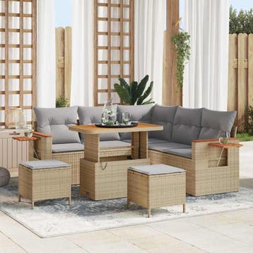 vidaXL Tuinbank Set 9 st 8-Aantal zitplaatsen Beige en, Verzenden, Nieuw