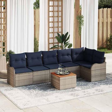 vidaXL Tuinbank Set 7 st Grijs poly rattan, Verzenden