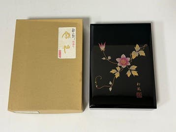Refined Japanese Handcrafted Wooden Fubako with Clematis