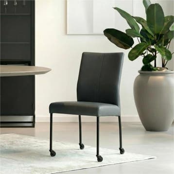 Set van 6 Leren eetkamerstoelen Comfort met wieltjes -, Ophalen of Verzenden, Nieuw, Leer