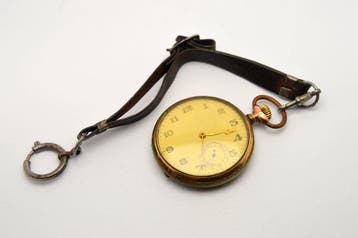 Art Deco - mechanical pocket watch with leather fob -