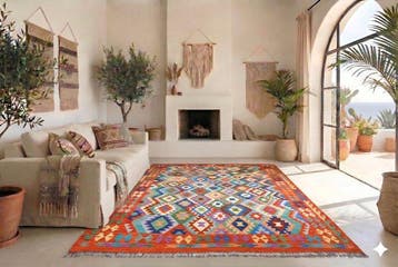 Kleurrijke kilim - ongebruikt - Vloerkleed - 300 cm - 207 cm, Huis en Inrichting, Stoffering | Tapijten en Vloerkleden, Nieuw