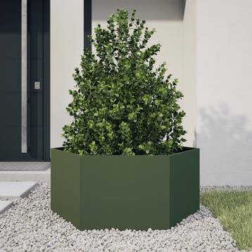 vidaXL Plantenbak zeshoek 104x90x45 cm staal olijfgroen, Verzenden, Nieuw