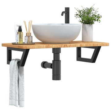 vidaXL Badkamer wandschap staal en massief eikenhout, Verzenden