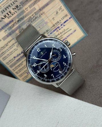 Zeppelin - Moonphase - triple Date - Blue - 7036M-3 - Homme, Nieuw