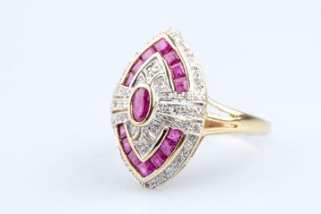 Ring - 18 karaat Geel goud - 1.80ct. tw. Robijn - Diamant