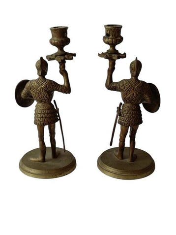Kaarsenhouder - een paar bronzen beelden die middeleeuwse, Antiek en Kunst