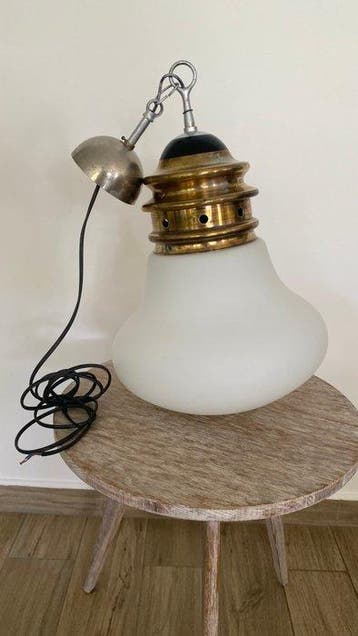 Plafondlamp - Opaline glas, Verguld messing - Vintage vering