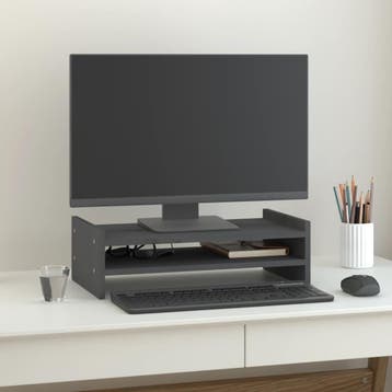 vidaXL Monitorstandaard 50x27x15 cm massief grenenhout grijs, Verzenden