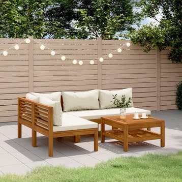 vidaXL 5-delige Loungeset met crèmekleurige kussens massief, Verzenden, Nieuw, Loungeset
