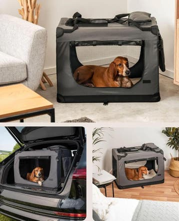Lionto opvouwbare transportbox hond en kat 82x58x58 cm grijs, Ophalen of Verzenden, Nieuw